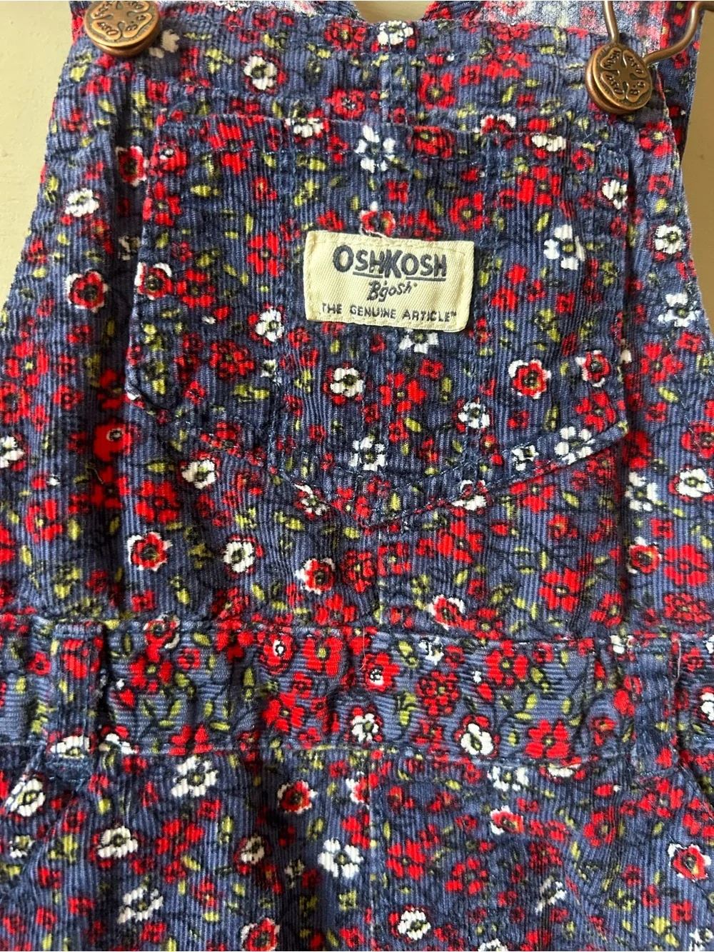 Oshkosh B’Gosh fall floral corduroy vest back overalls - 12-18m